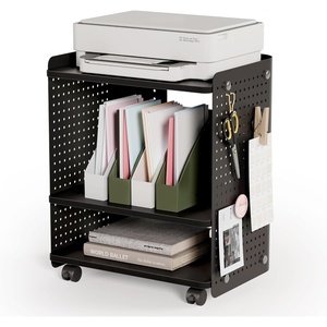 image:imageFenge 3D Printer Stand Heavy Duty Pegboard Storage Organizer with Adjustable Shelf 22x18 Inch Rolling Printer Cart with Wheels 3 Tier Home Office StandBlack