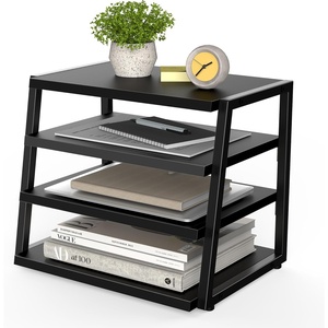 image:imageFenge Desk Shelf Organizer 4 Tier Desktop Shelf Wood and Metal Office Shelves Corner File Organizer for Office Supplies Top of Desk Organizers and AccessoriesBlack