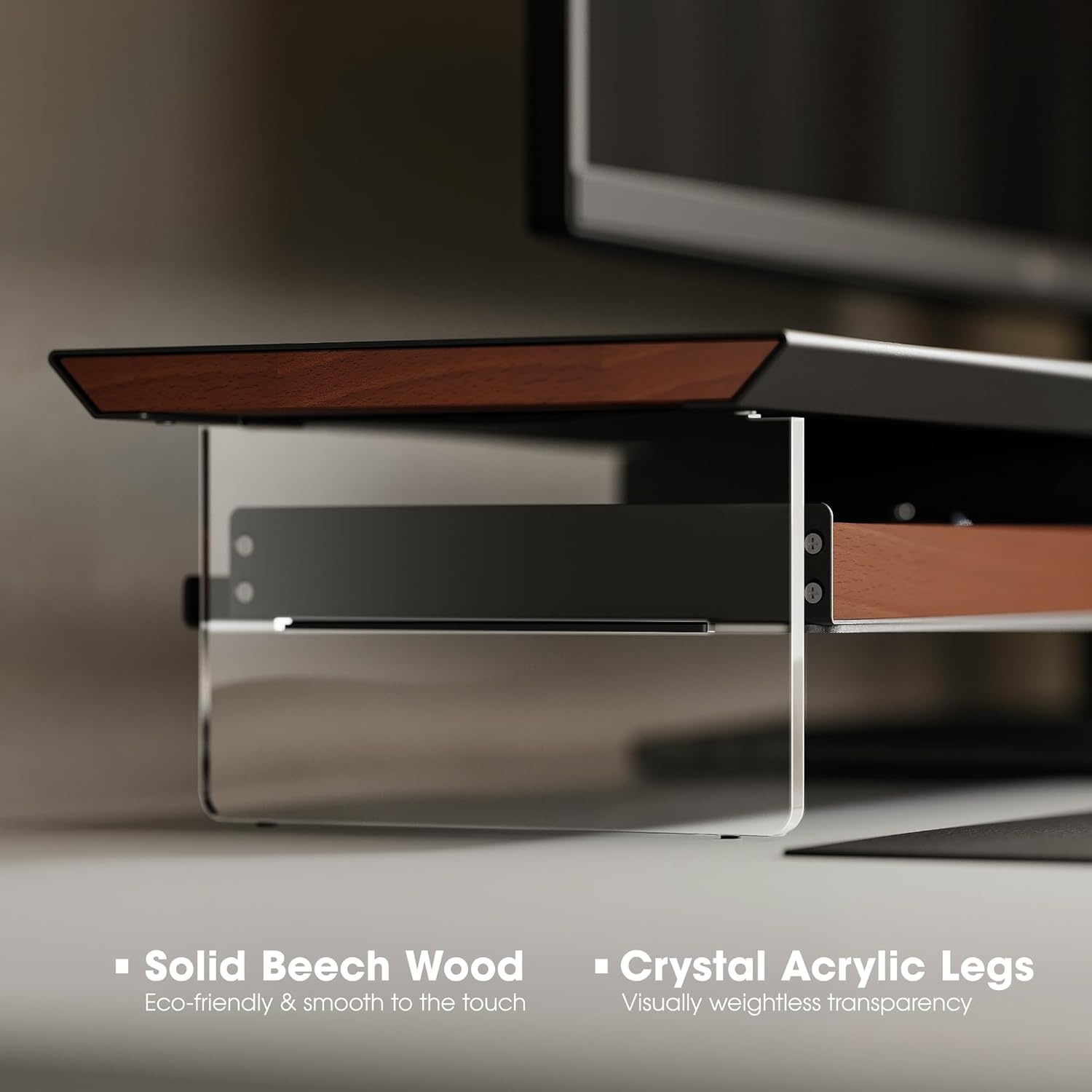 image:imageFenge 425 Dual Monitor Stand Riser with 2 FeltLined Drawers Aesthetic Metal and Wood Monitor Shelf with Acrylic Legs 2Tier Desk Organizer for 2 Monitors Laptop Printer TV WhiteBlack