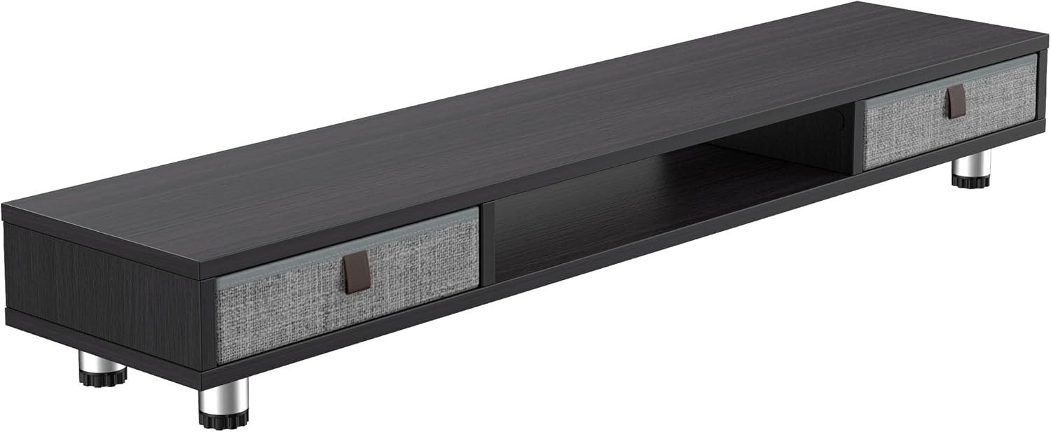 image:imageFenge Monitor Stand Dual Monitor Stand with 2 Drawers Monitor Riser for 2 Monitors Adjustable Height Computer Stand Office Monitor Stands for Desk Laptop PC TV PrinterBlack
