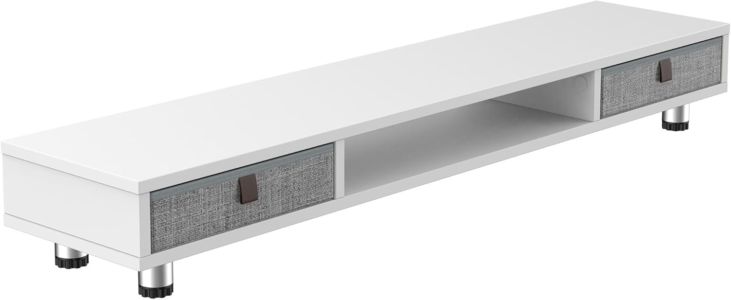 image:imageFenge Monitor Stand Dual Monitor Stand with 2 Drawers Monitor Riser for 2 Monitors Adjustable Height Computer Stand Office Monitor Stands for Desk Laptop PC TV PrinterWhite