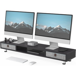 image:imageFenge Monitor Stand Dual Monitor Stand with 2 Drawers Monitor Riser for 2 Monitors Adjustable Height Computer Stand Office Monitor Stands for Desk Laptop PC TV PrinterBlack